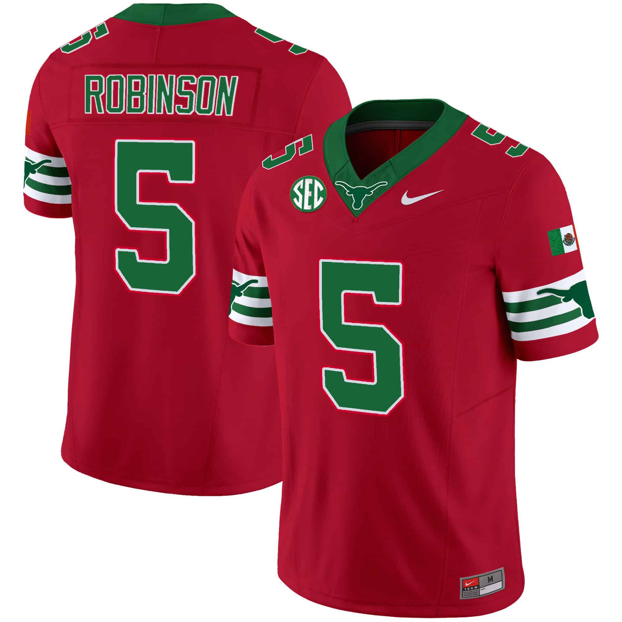 Men Texas Longhorns #5 Robinson Red 2024 Nike Mexico SEC Patch Vapor NCAA Jersey->nfl t-shirts->Sports Accessory